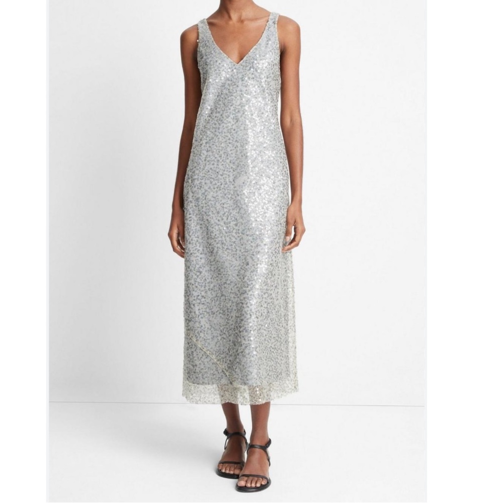 Vince Silver Sequin Midi Dress